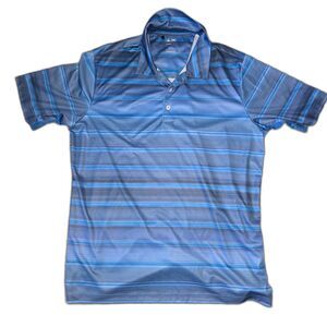 ADIDAS CLIMACOOL Men's Large Golf Polo Great Condition!! Stripes Shades Of Blue